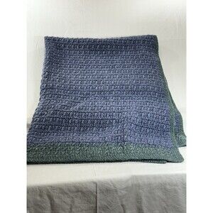 Handmade Crochet Afghan Throw Blanket 48x60 • Blue Green Wool • Grannycore